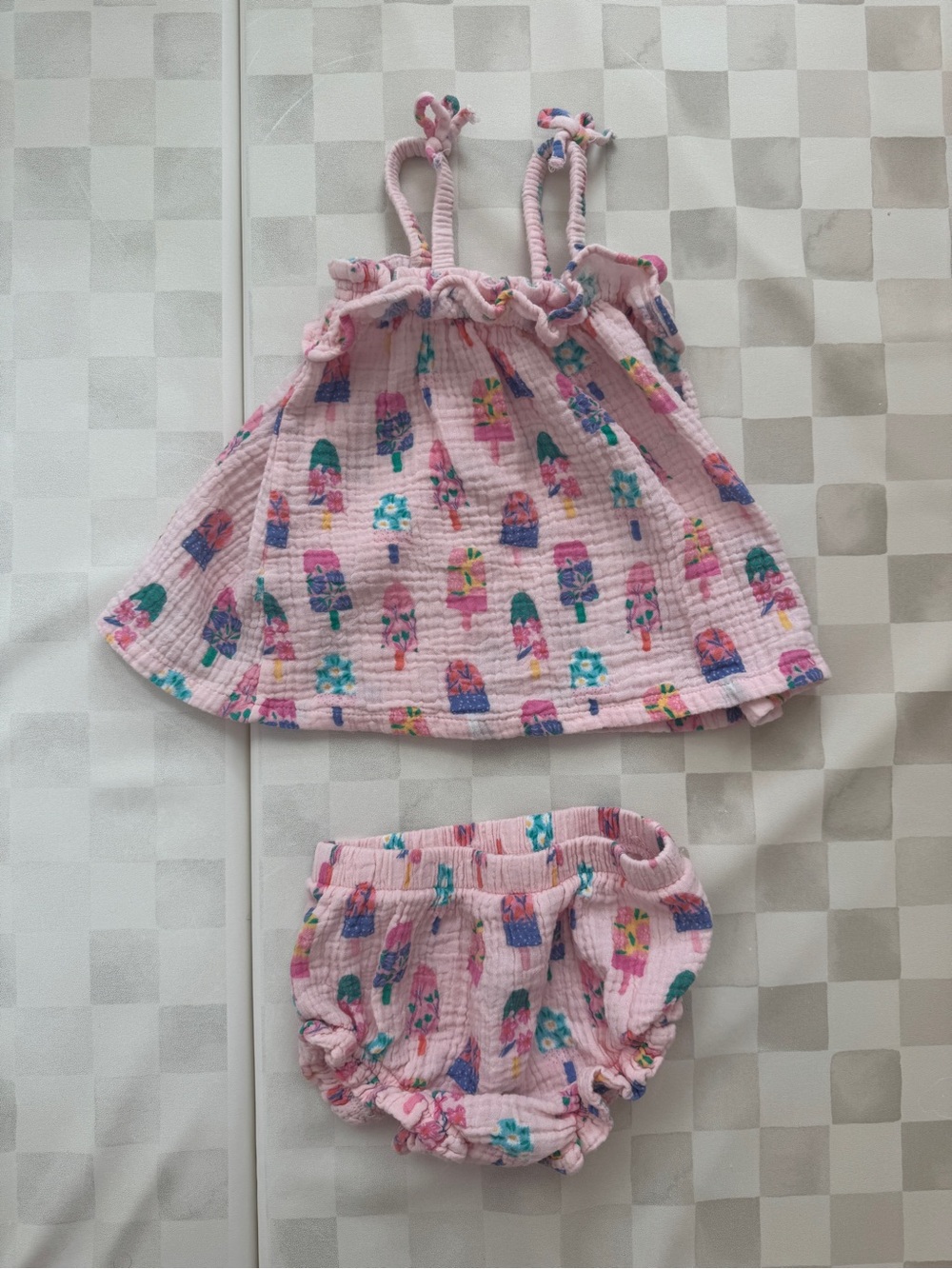Angel Dear Pink Ice Cream & Floral Tank Top and Bloomers Set